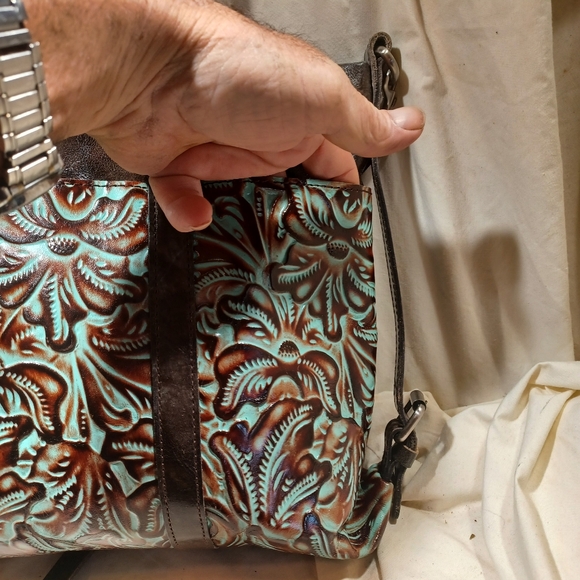 Brown and Green Embossed All Leather Patricia Nash Tote - Picture 12 of 16